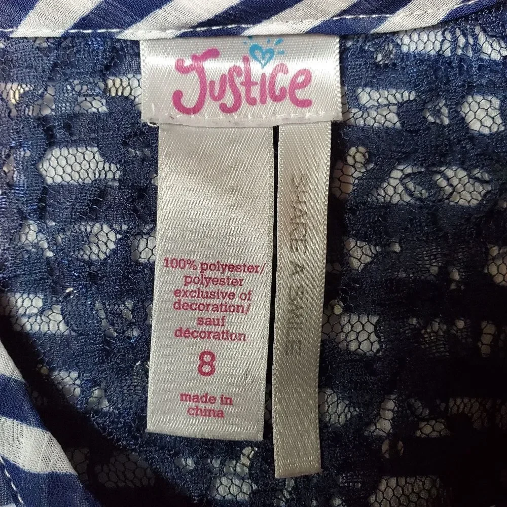 Justice Blue & White Striped Tank Top (8)